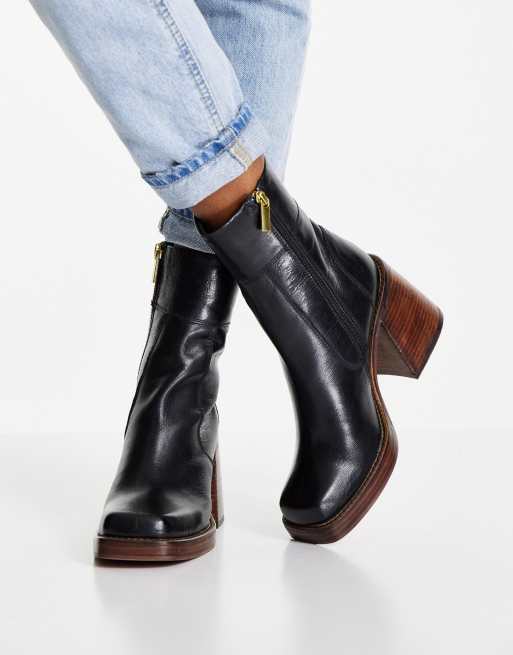 ASOS DESIGN - Region - Sorte støvler i læder med mellemhøj hæl, 4 af 4