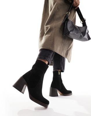 ASOS DESIGN Region suede mid-heel boots in black | ASOS