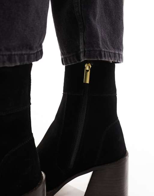 ASOS DESIGN Region suede mid-heel boots in black