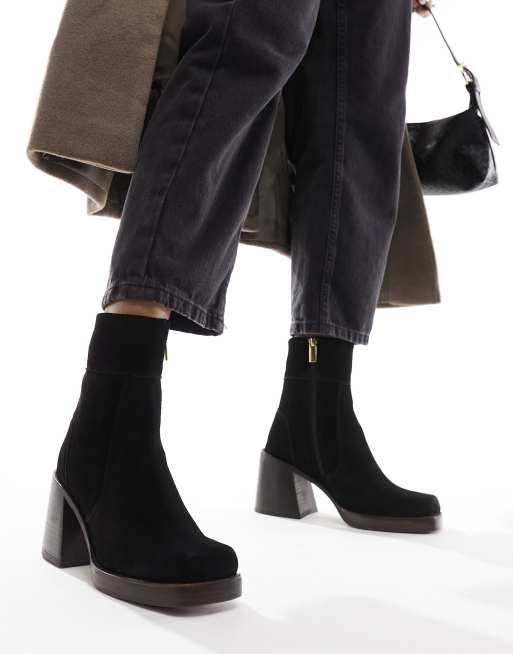 ASOS DESIGN Region suede mid-heel boots in black