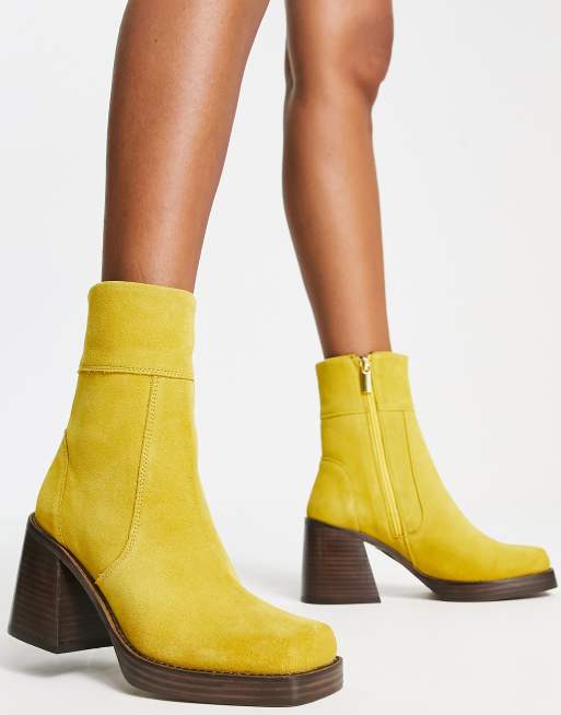 ASOS DESIGN Region suede mid-heel boots in yellow