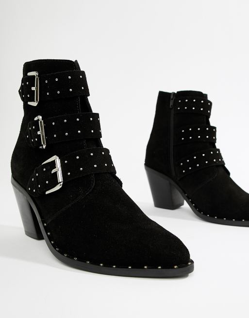 Black suede on sale studded ankle boots