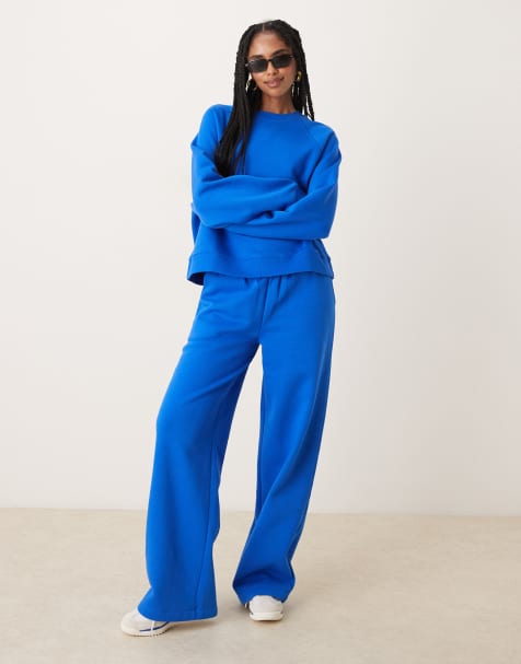 ASOS Design reglan detail brushback co-ord in blue - view 1