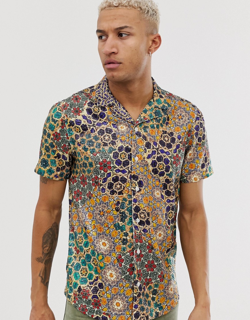 ASOS DESIGN - Regula-fit overhemd met lovertjes-print en reverskraag-Multi