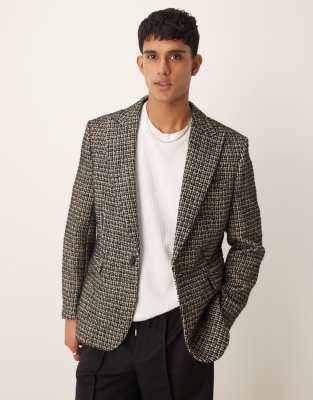 Asos Design Regular Blazer In Black Boucle