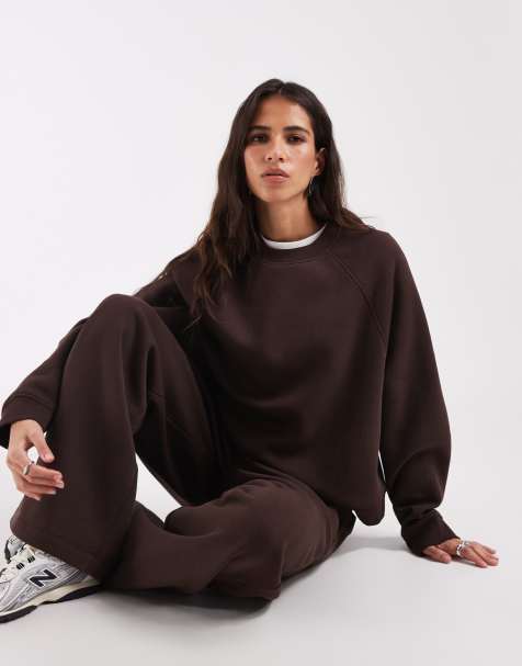ASOS DESIGN regular bluza raglan brushback w kolorze brązowym - view 1
