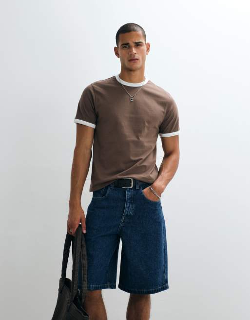 ASOS DESIGN regular boxy  ringer t-shirt with bubble text graphic in brown, 2 of 5