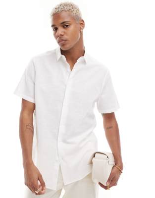 Asos Design Regular Button Down Linen Mix Shirt In White