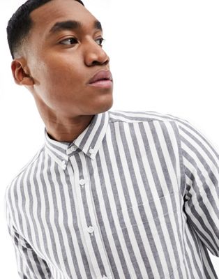 ASOS DESIGN regular button down oxford stripe shirt in grey - ASOS Price Checker