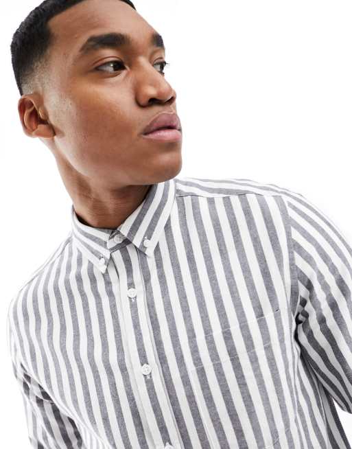 ASOS DESIGN regular button down oxford stripe shirt in grey | ASOS