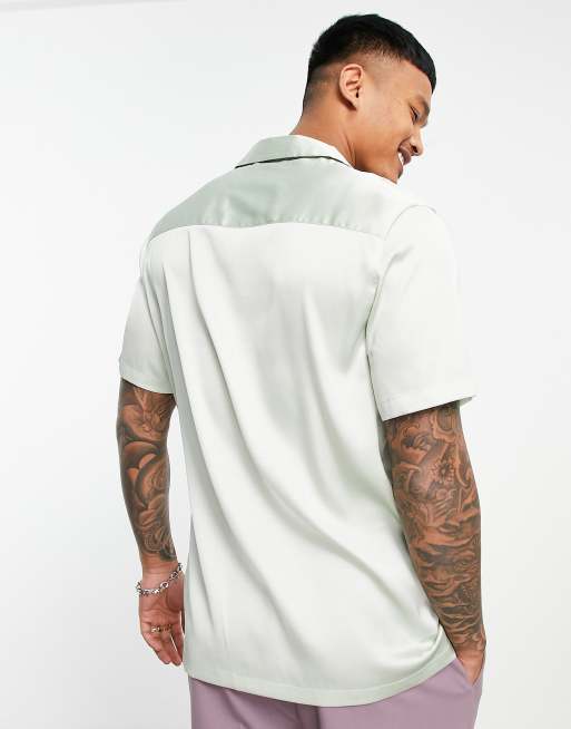 ASOS DESIGN regular camp collar satin shirt in mint green | ASOS