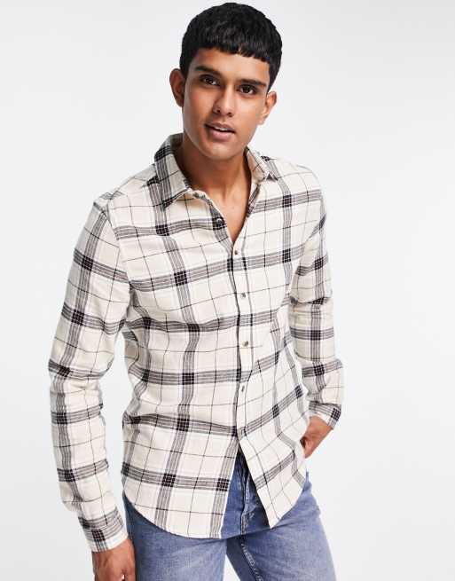 ASOS DESIGN regular check shirt in ecru