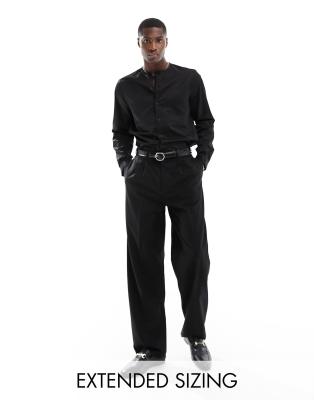 Mens black hotsell collarless shirt