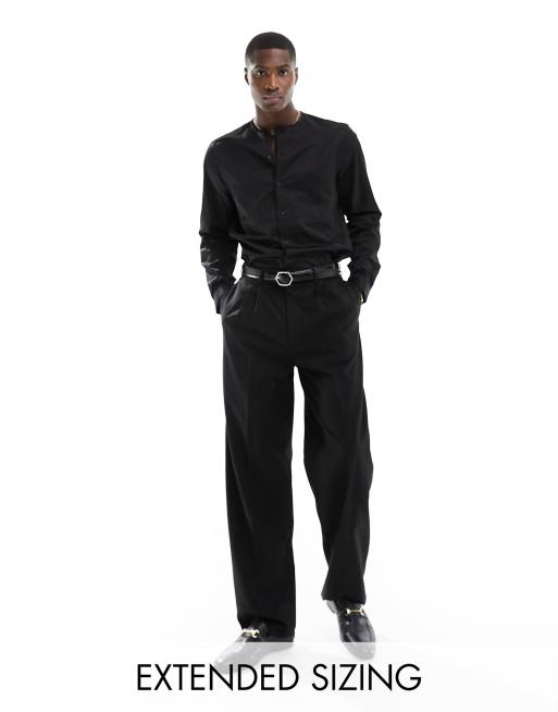 Mens black clearance collarless dress shirt