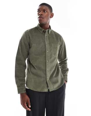 Asos Design Regular Cord Shirt In Green
