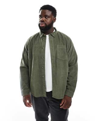 Asos Design Regular Cord Shirt In Green