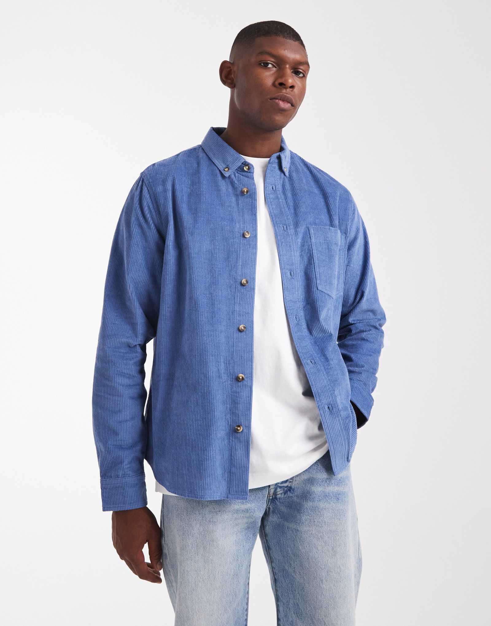 Обычная рубашка из шнура ASOS DESIGN пыльно-синего цвета