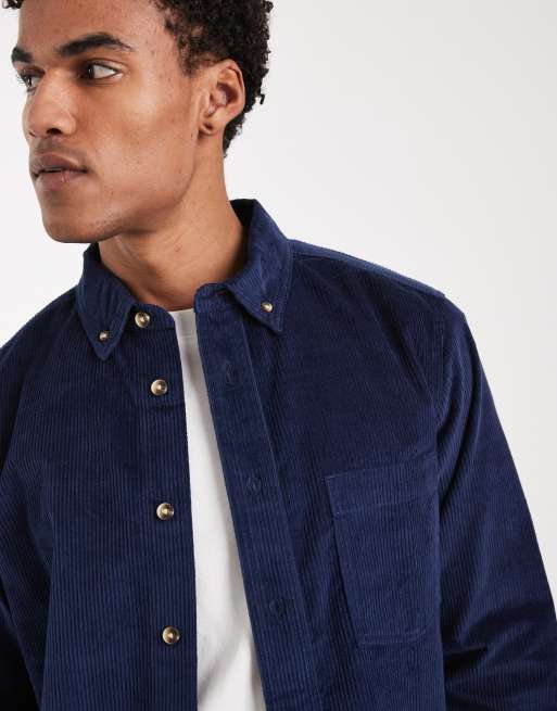 ASOS DESIGN regular cord shirt in navy, 3 of 5