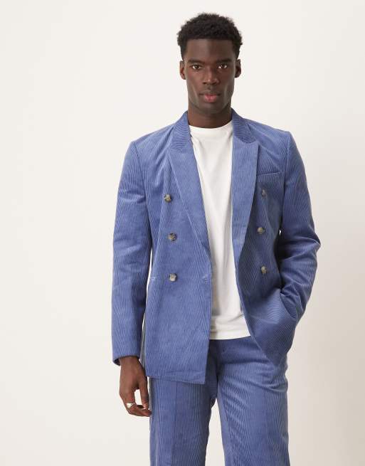 ASOS DESIGN regular corduroy double breasted suit in blue ASOS