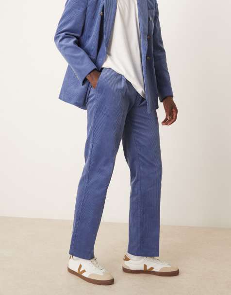 ASOS DESIGN regular corduroy double breasted suit in blue - view 1