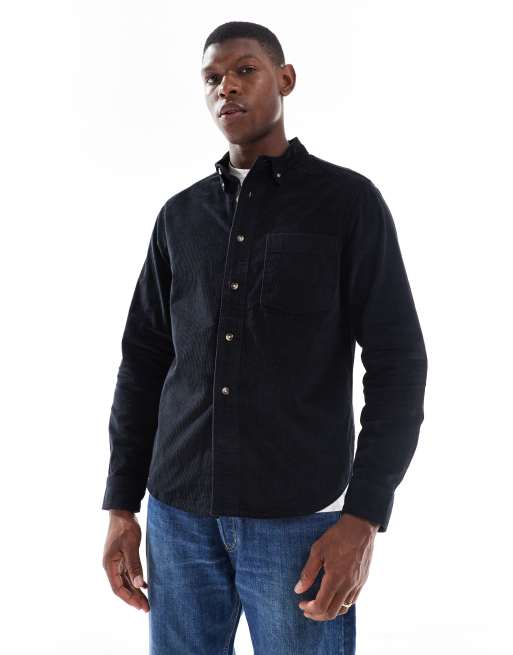 ASOS DESIGN regular corduroy shirt in black