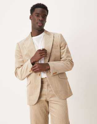 ASOS DESIGN regular corduroy suit jacket in stone-Neutral