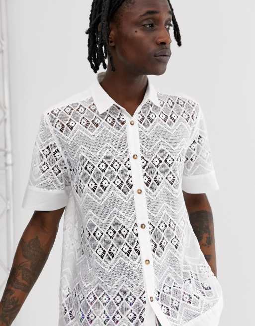 ASOS DESIGN regular crochet shirt in white