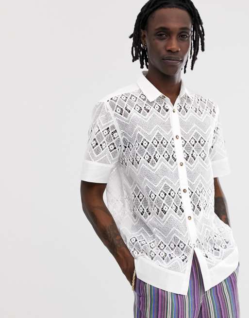 ASOS Regular Fit Paisley Lace Shirt With Revere Collar in White for Men