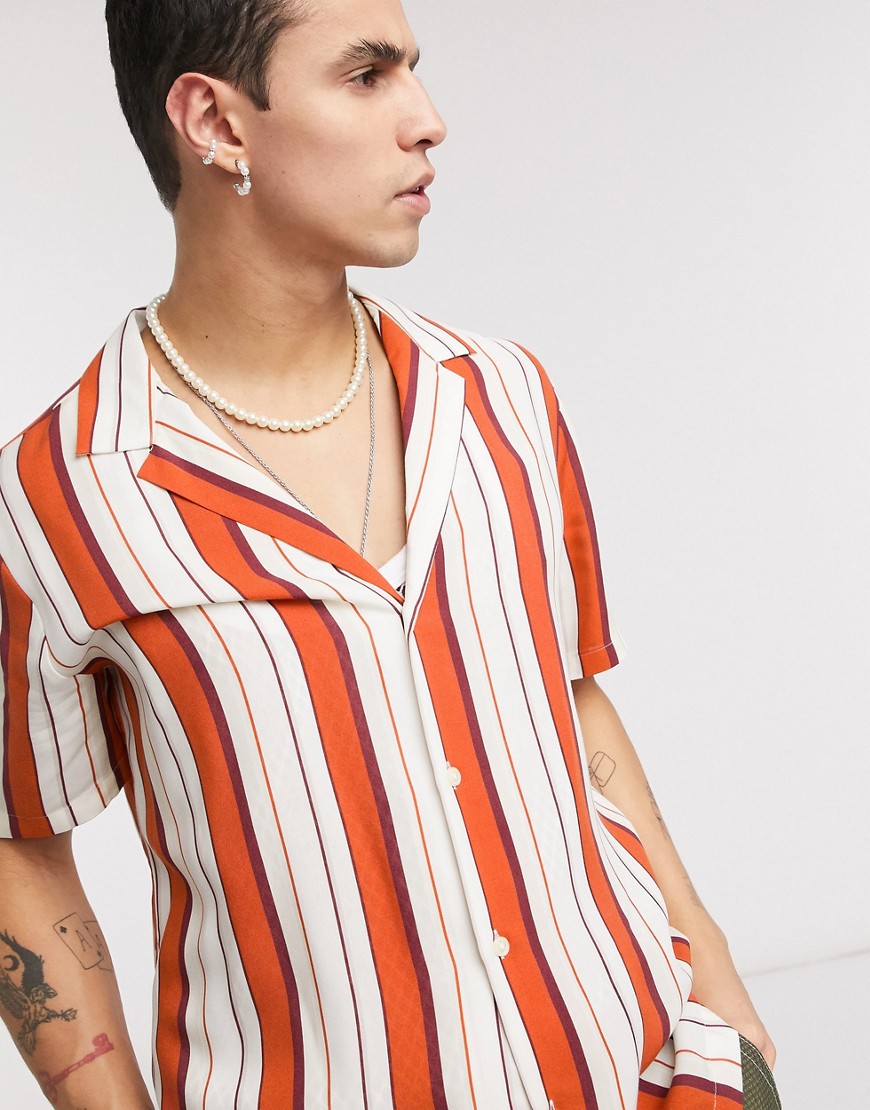 ASOS DESIGN regular deep shirt in red and white stripe