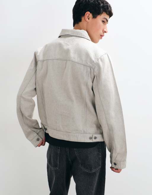 ASOS DESIGN regular denim harrington in gray with fleck, 5 of 5