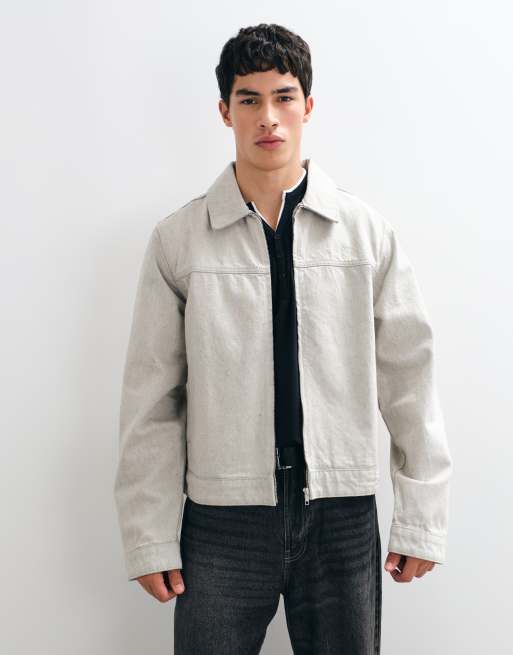 ASOS DESIGN regular denim harrington in grey with fleck, 2 of 5