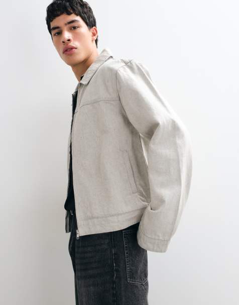 ASOS DESIGN regular denim Harrington in grijs met spikkels - view 1