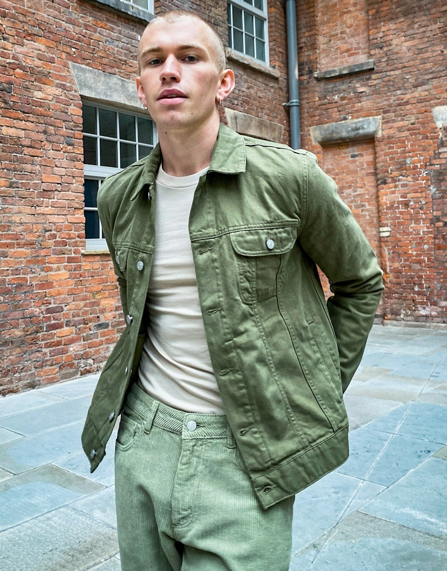 ASOS DESIGN regular denim jacket in khaki-Green