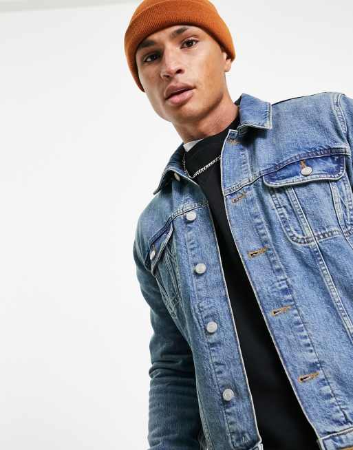 ASOS DESIGN regular denim jacket in mid wash, 3 of 4
