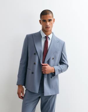 ASOS DESIGN regular double breasted suit blazer in blue