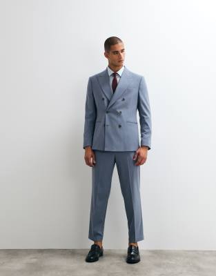 Asos Design Regular Double Breasted Suit Blazer In Blue