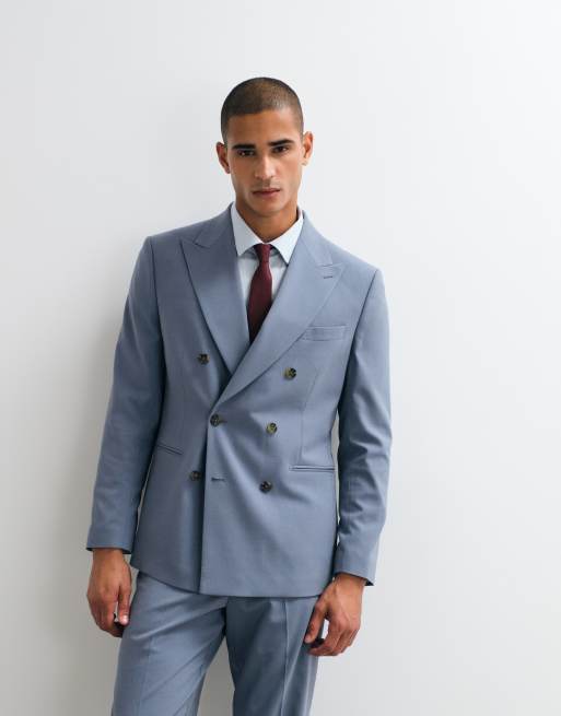 ASOS DESIGN regular double breasted suit blazer in blue, 4 of 5
