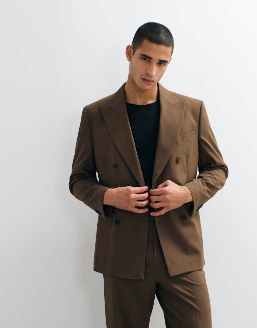 ASOS DESIGN regular double breasted suit blazer in brown, 5 of 5