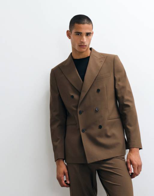 ASOS DESIGN regular double breasted suit blazer in brown, 3 of 5