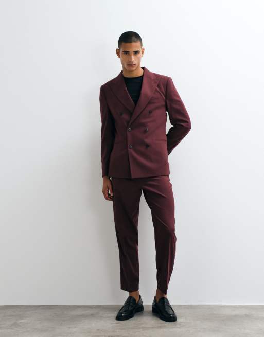 ASOS DESIGN regular double breasted suit blazer in burgundy, 2 of 5