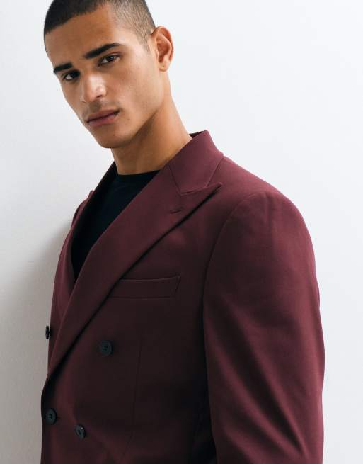 ASOS DESIGN regular double breasted suit blazer in burgundy, 3 of 5