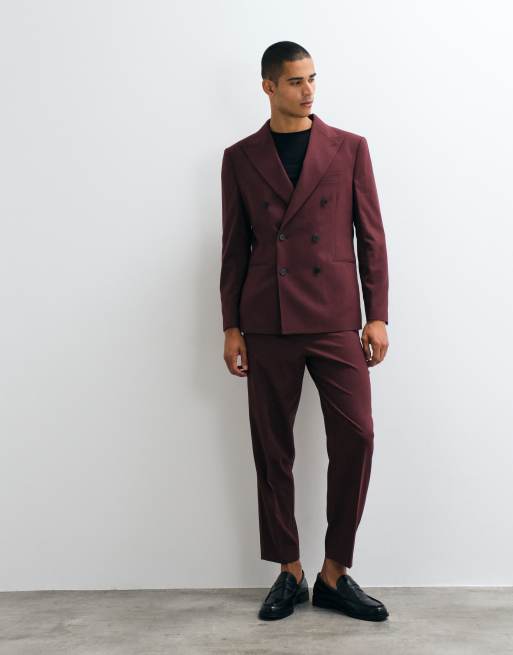 ASOS DESIGN regular double breasted suit blazer in burgundy, 4 of 5