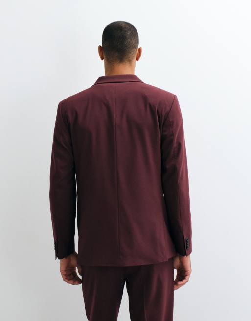 ASOS DESIGN regular double breasted suit blazer in burgundy, 5 of 5