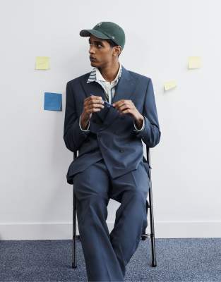 Asos Design Regular Double Breasted Suit Blazer In Blue