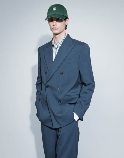 ASOS DESIGN regular double breasted suit blazer in dark blue - view 1
