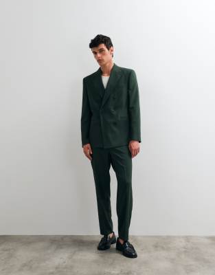 Asos Design Regular Double Breasted Suit Blazer In Green