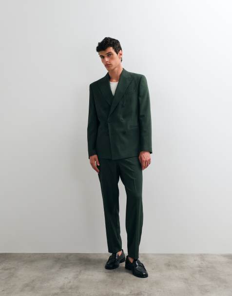ASOS DESIGN regular double breasted suit blazer in dark green - view 1