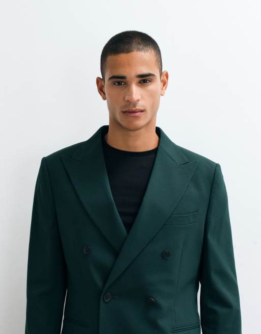 ASOS DESIGN regular double breasted suit blazer in dark green, 3 of 5