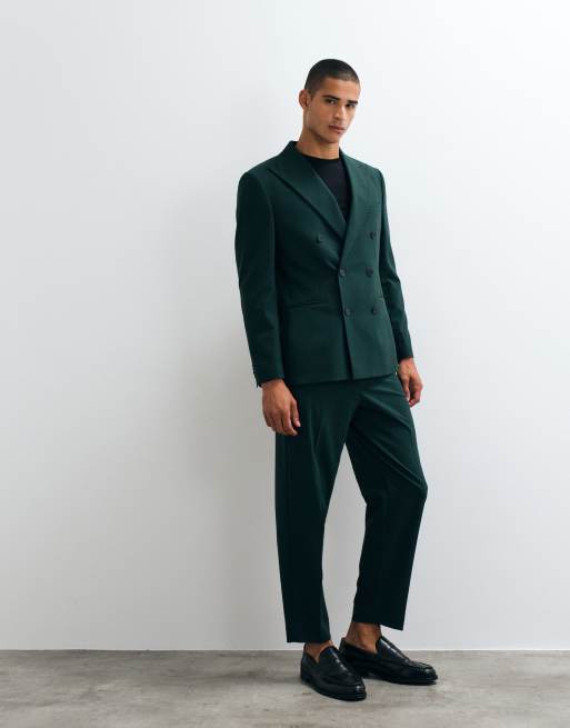 ASOS DESIGN regular double breasted suit blazer in dark green, 4 of 5