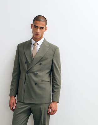 Asos Design Regular Double Breasted Suit Blazer In Green